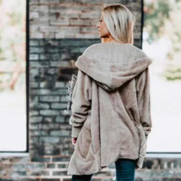 Cozy Open Front Pocket Hoodie Oversized Cardigan - Picture 4 of 5